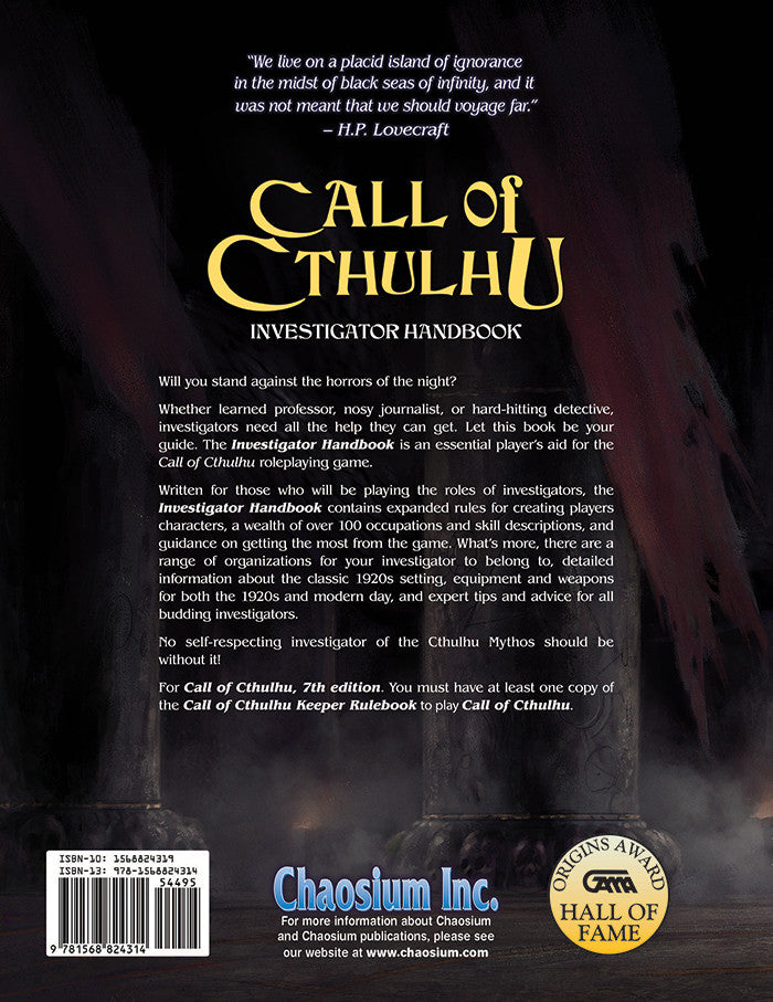 Call of Cthulhu Investigator Handbook – back cover