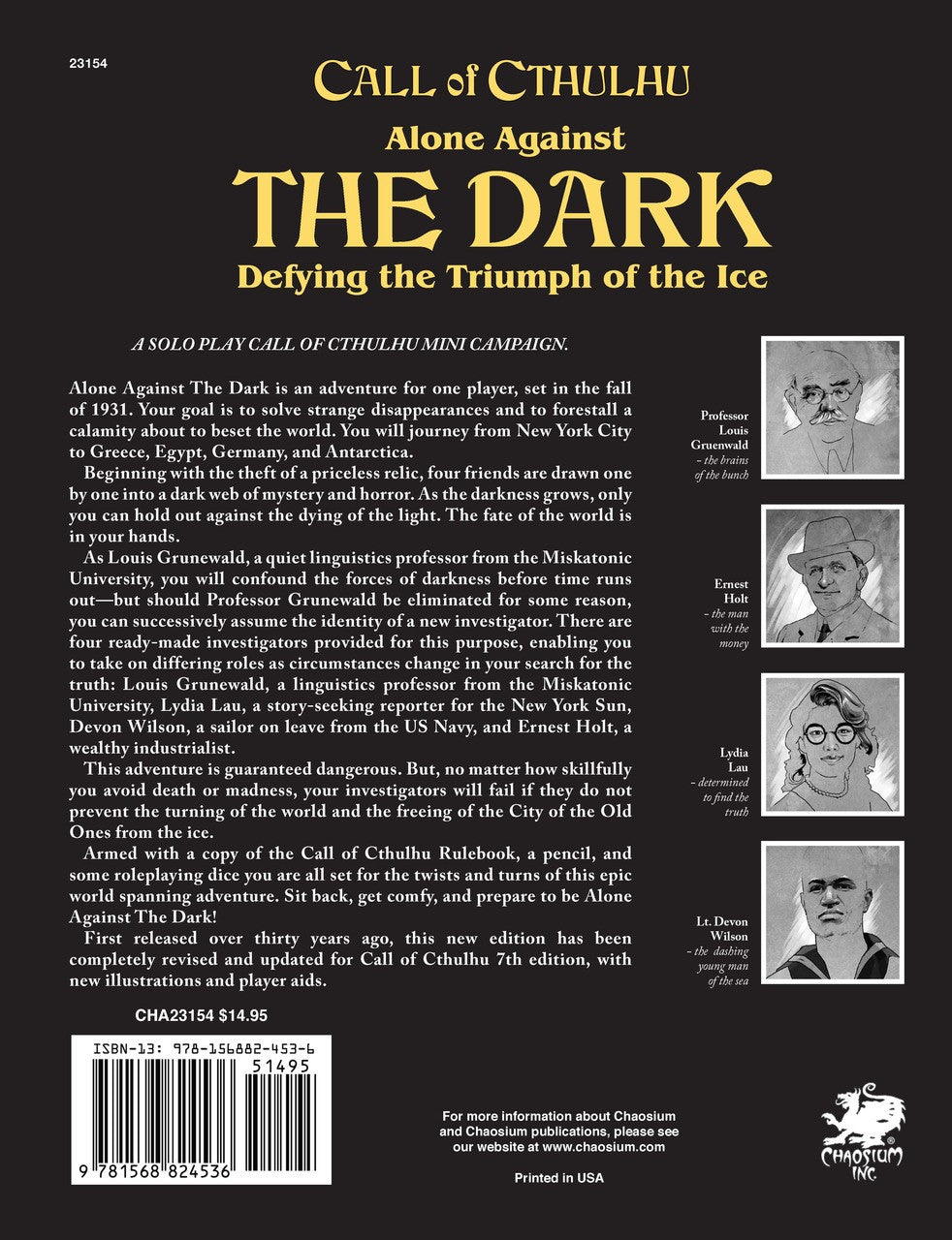 Call of Cthulhu Alone Against the Dark – back cover
