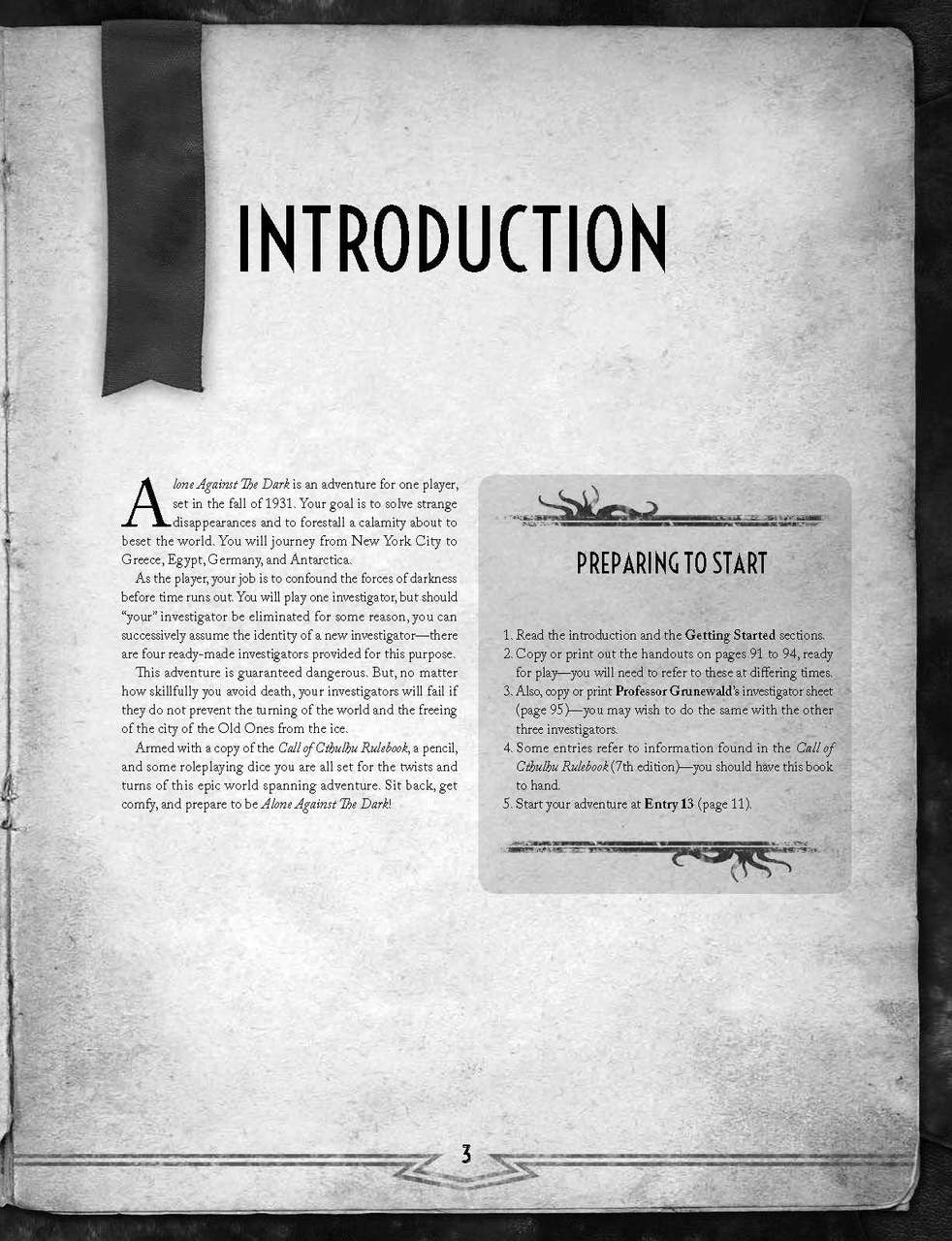 Call of Cthulhu Alone Against the Dark – page 3, preparing to start