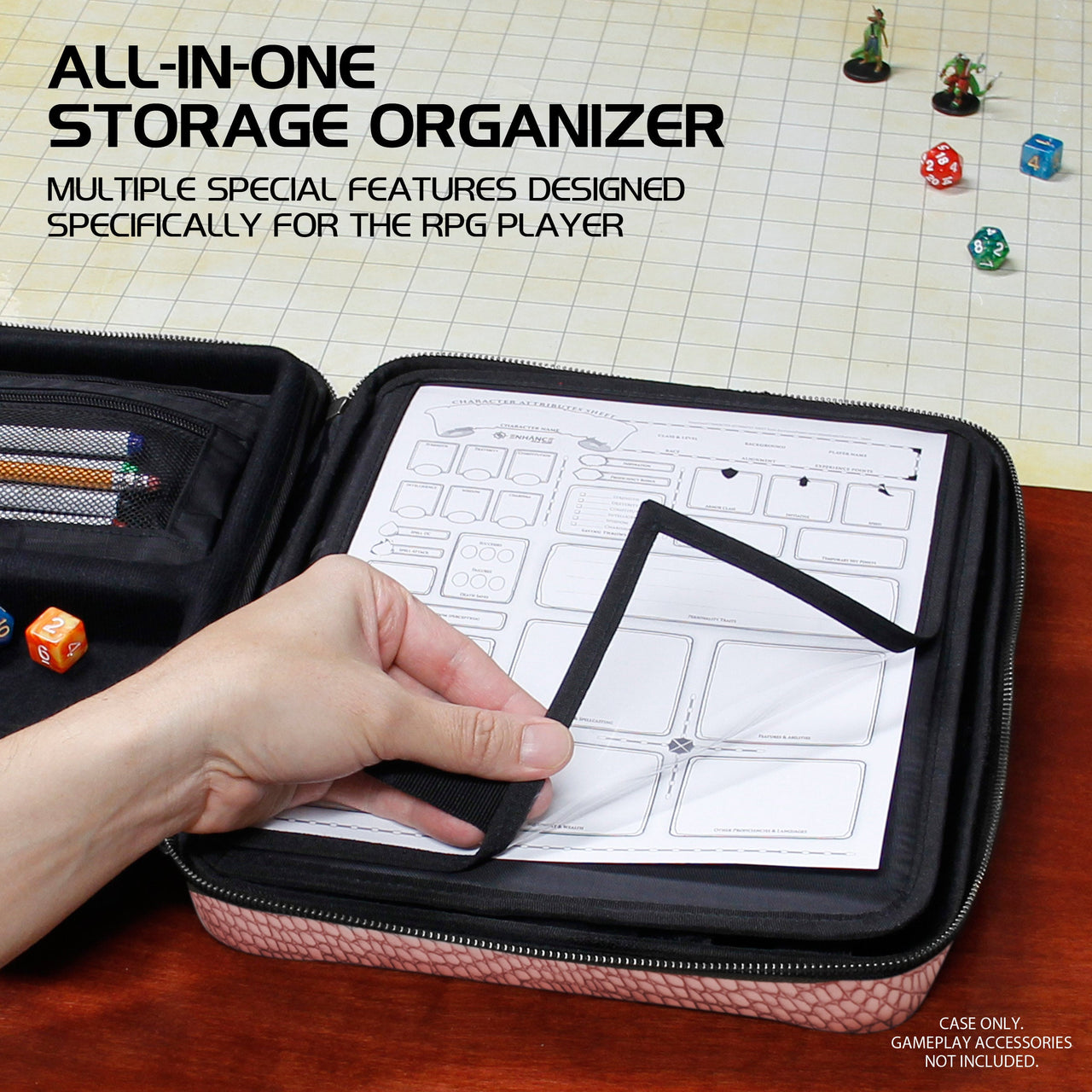 Enhance Tabletop RPG Organizer Case Collector's Edition Pink – folded open