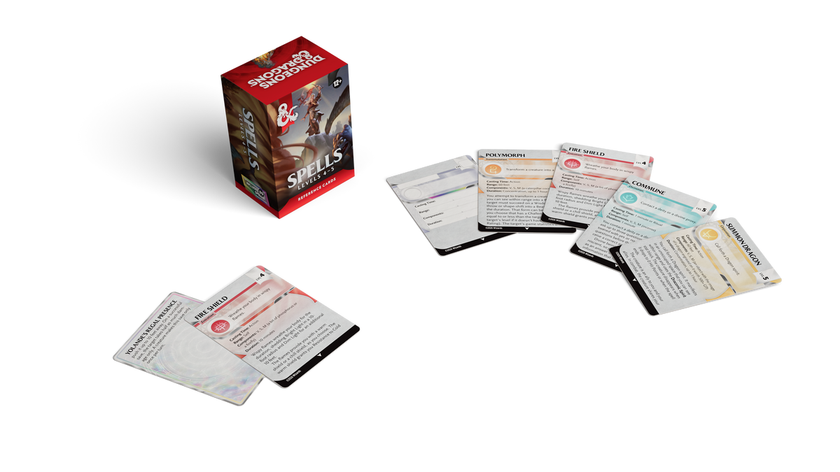 D&D Reference Cards Spells: Levels 4–5 – card spread