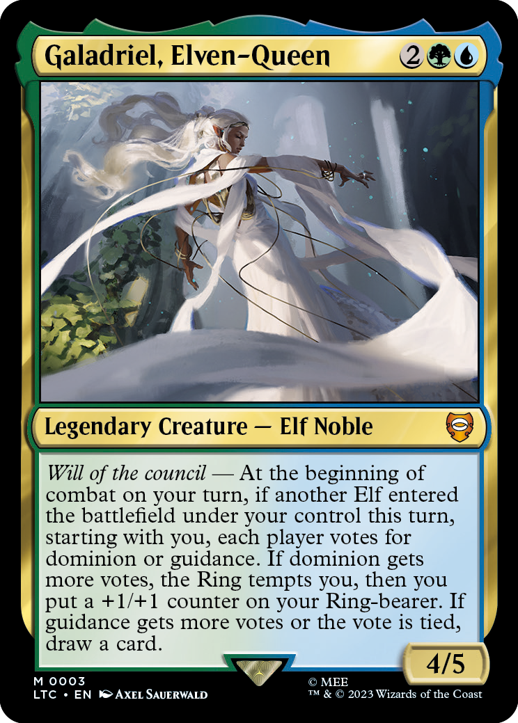 The Lord of the Rings: Tales of Middle-earth Commander Deck Elven Council – traditional foil Galadriel, Elven-Queen commander card