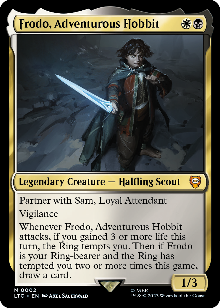 The Lord of the Rings: Tales of Middle-earth Commander Deck Food and Fellowship – traditional foil Frodo, Adventurous Hobbit commander card