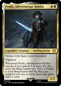The Lord of the Rings: Tales of Middle-earth Commander Deck Food and Fellowship – traditional foil Frodo, Adventurous Hobbit commander card