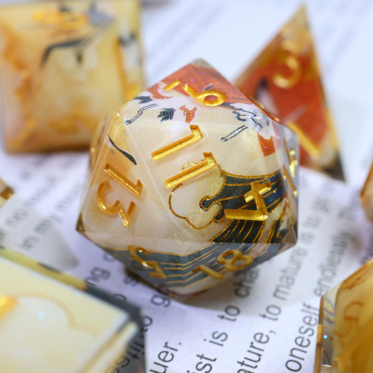 Golden Crane Dice Set