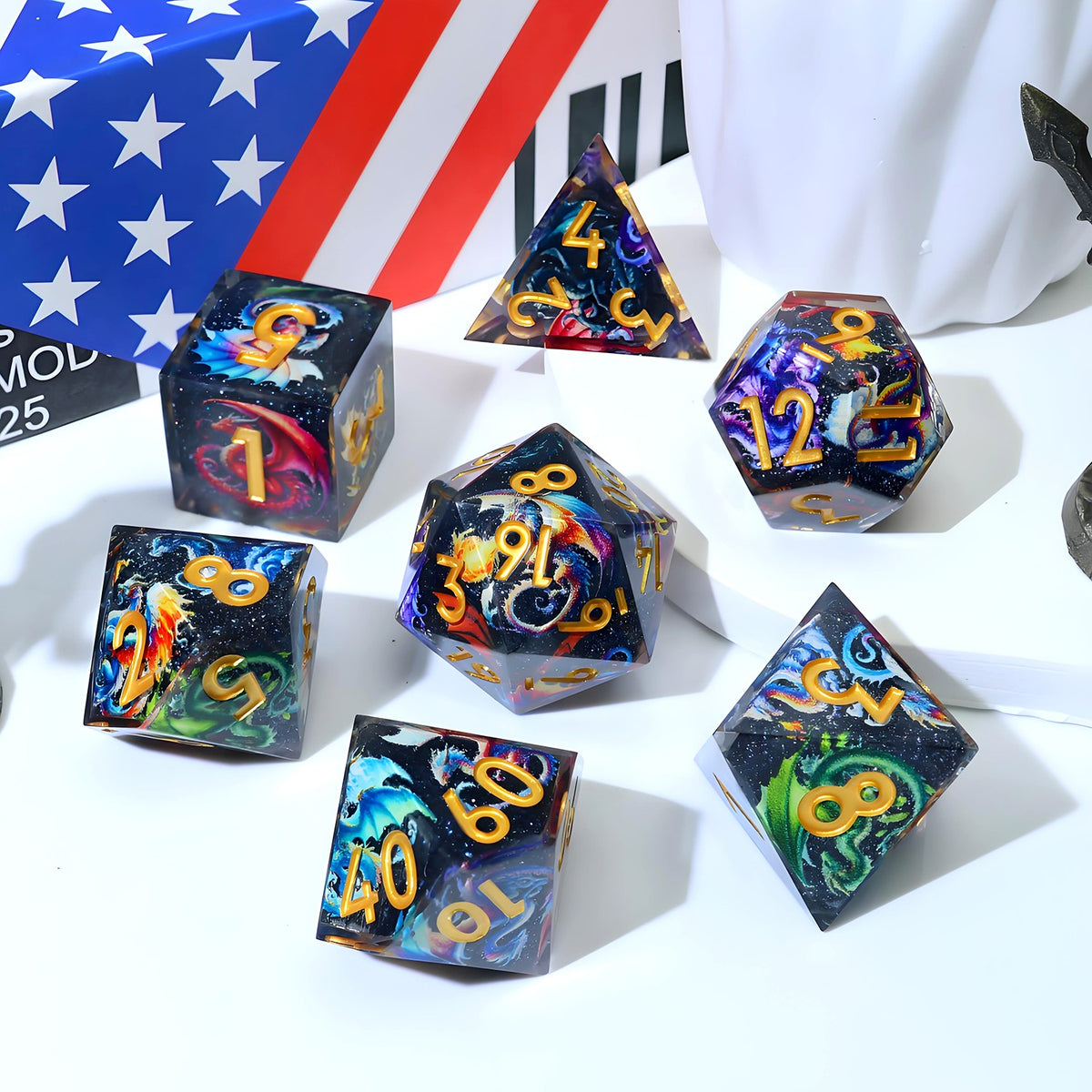 Prismatic Wyrm Dice Set (Gold)